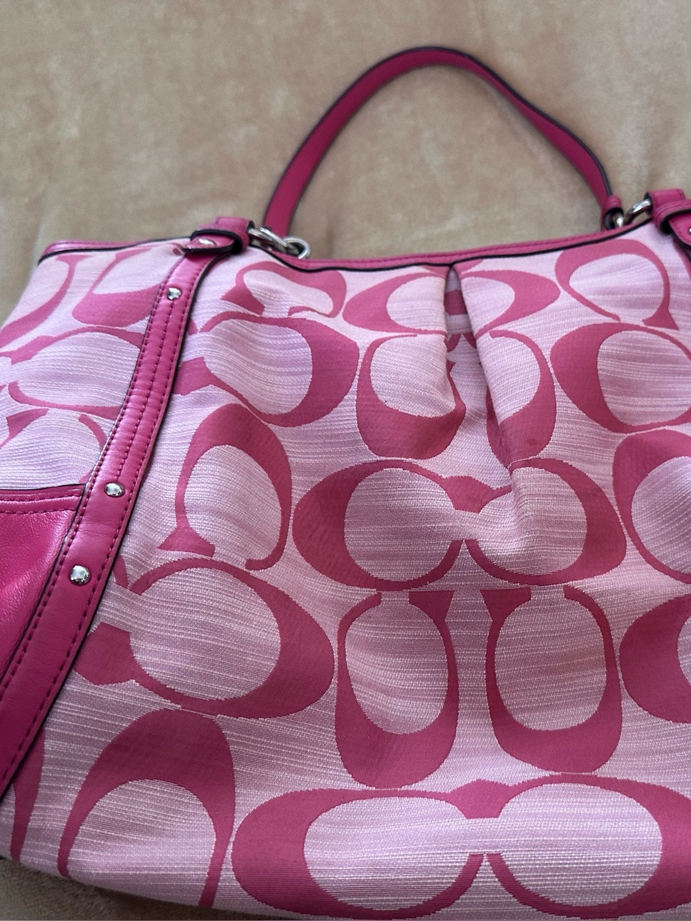 COACH Alexandra F21919 M1220 Pink Signature Canvas Shoulder Tote Bag